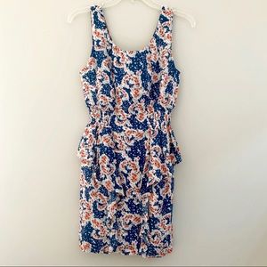 Maude Floral Peplum Dress in Blue M